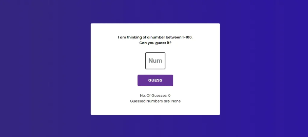 Number Guessing Game in JavaScript & HTML